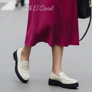 Quince Italian Leather Lug Sole Loafers Bone Ivory Platform Shoes Size 8 NWB